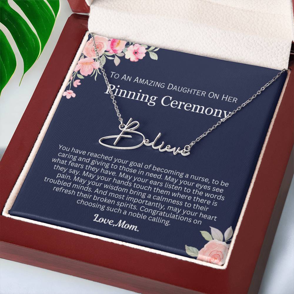 Personalized  Pinning Ceremony Gift for Her - Customizable Signature Style Name Necklace