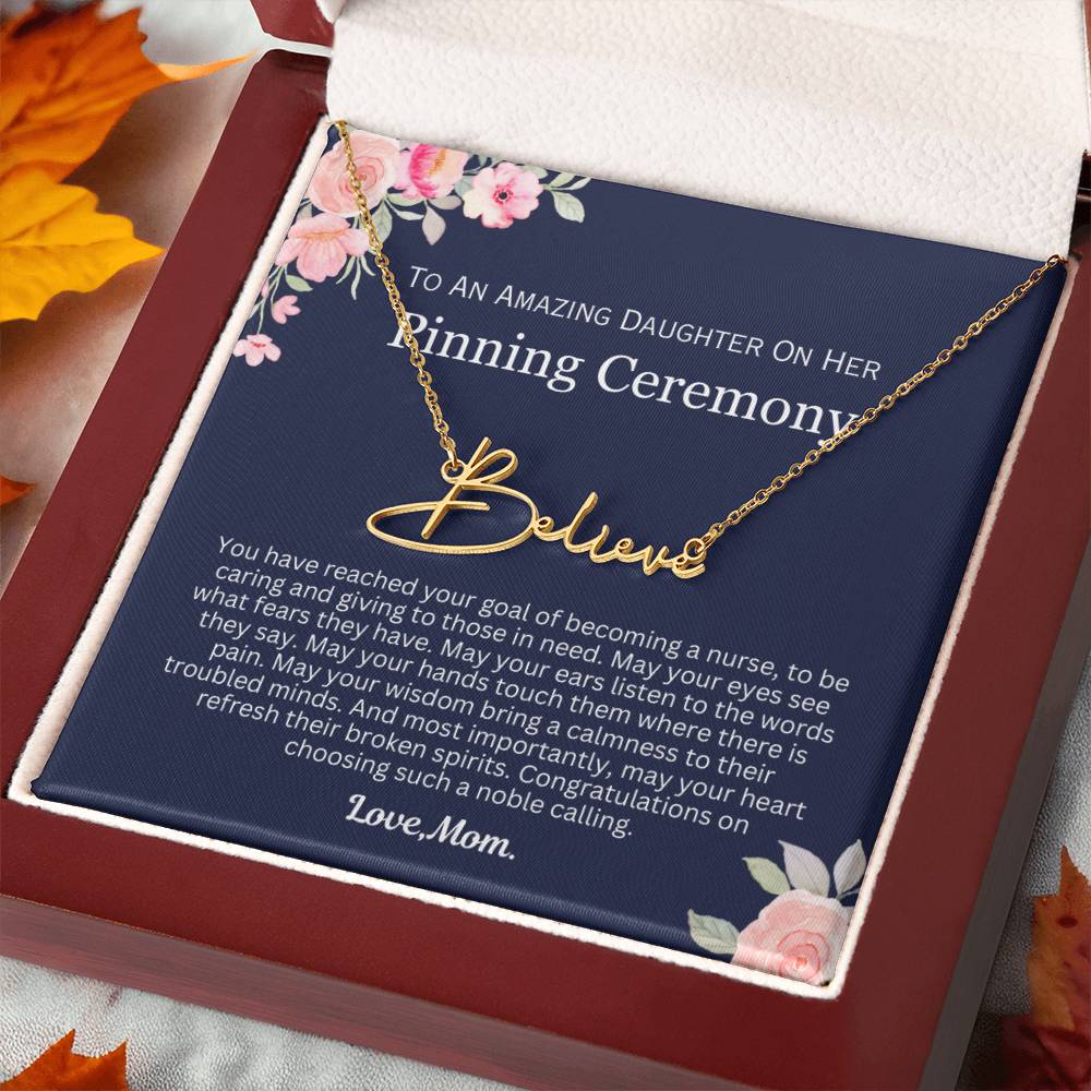 Personalized  Pinning Ceremony Gift for Her - Customizable Signature Style Name Necklace