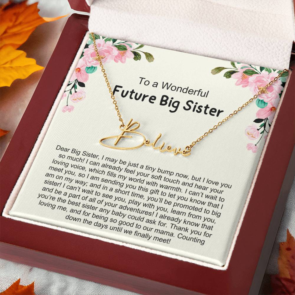 Personalized Gift for Future Big Sister from Baby Bump - Customizable Signature Style Name Necklace - Pregnancy Announcement Gift