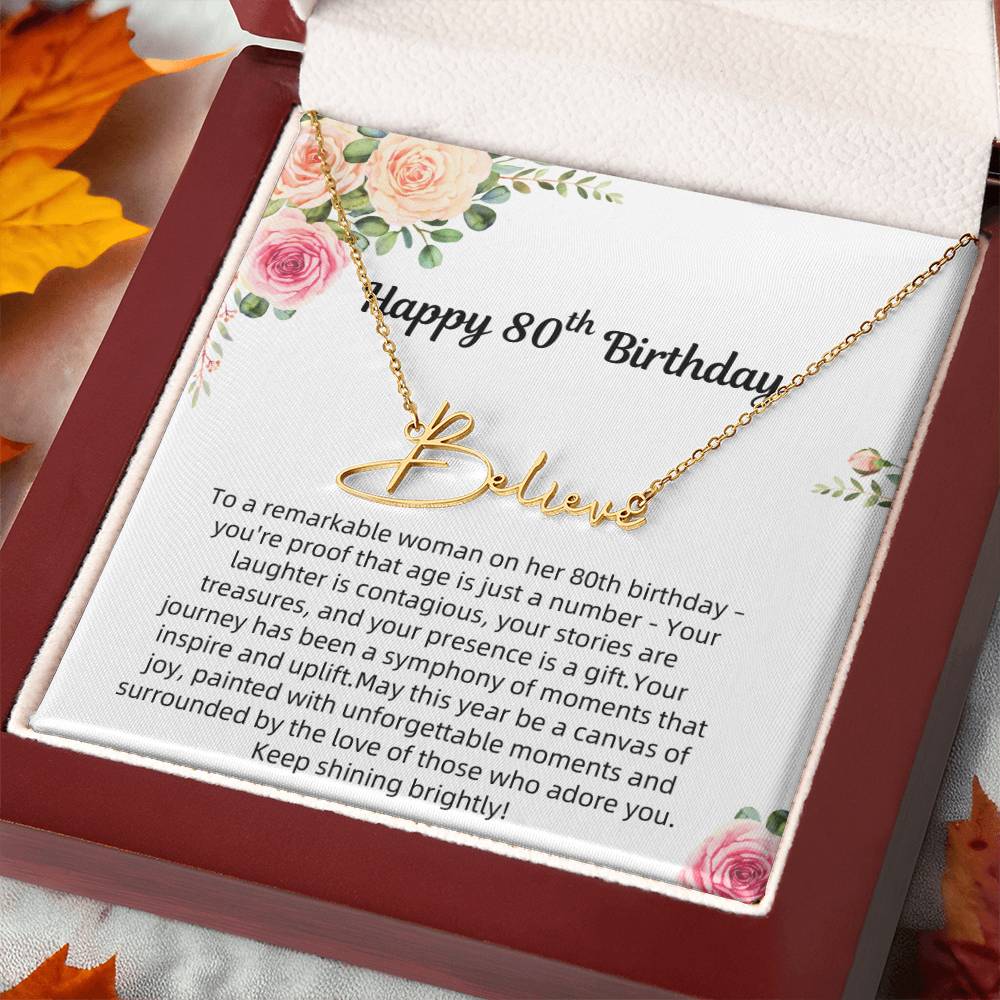 Personalized 80th Birthday Gift for Her - Customizable Signature Style Name Necklace