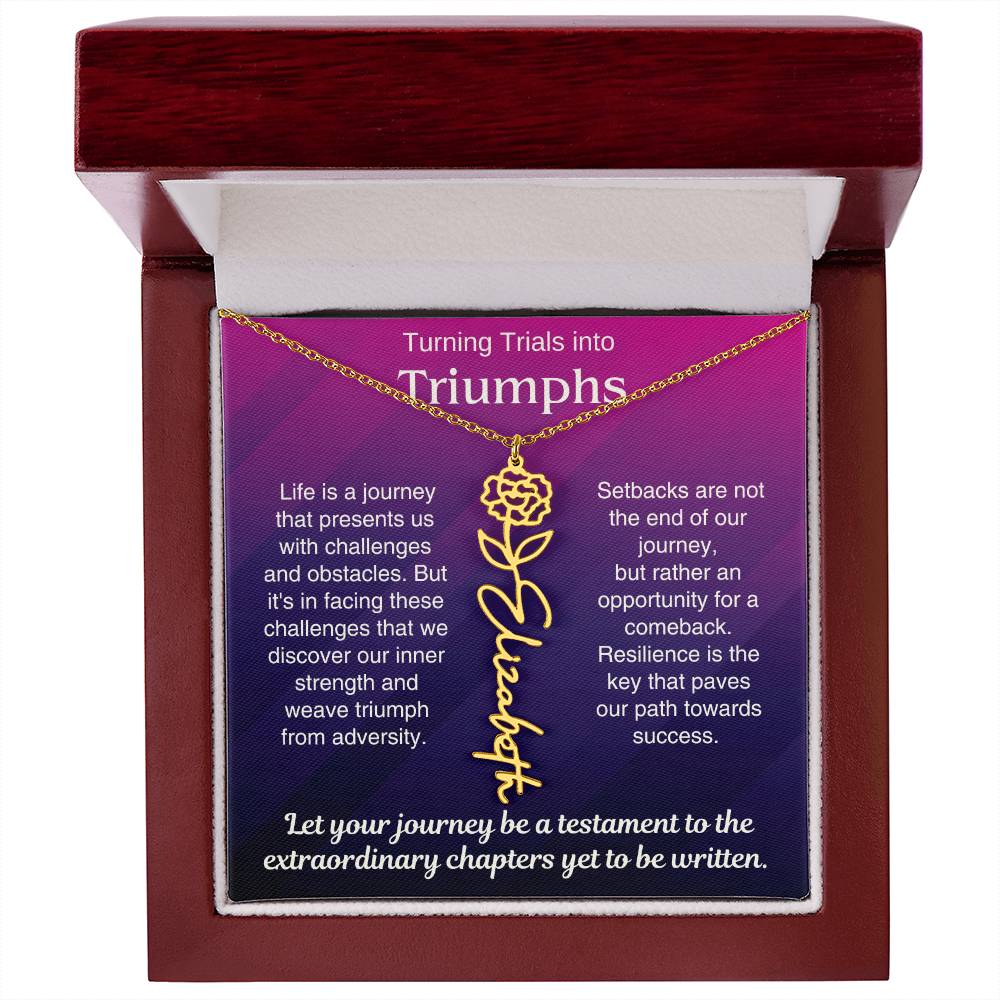 Trial to Triumphs Birthflower Personalized Name necklace - Available in Standard Box or Luxury Box